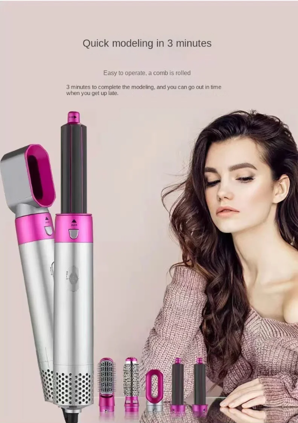 5 IN 1 Hair Dryer, Straightener, Curler, Electric Hair Comb, Hair Curling Wand Detachable Brush