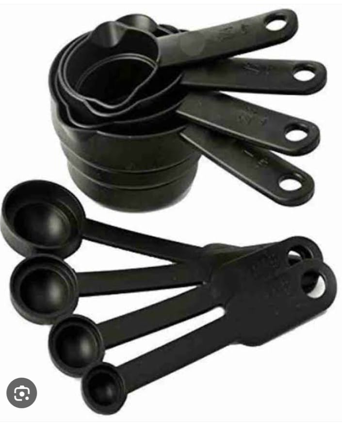 Plastic Durable Kitchen Measuring Cups and Spoons Different Capacity for Cooking Baking Cookies Coffee Black