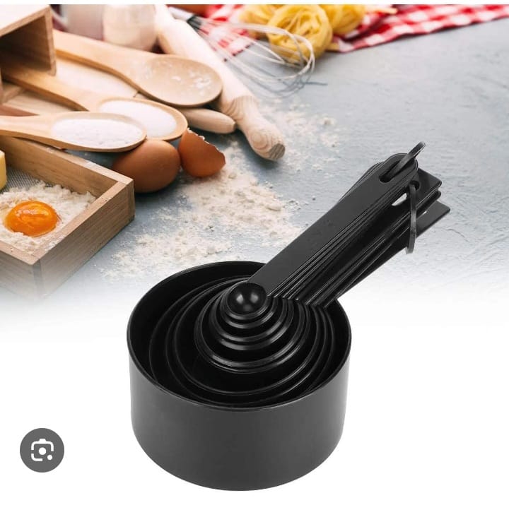 Plastic Durable Kitchen Measuring Cups and Spoons Different Capacity for Cooking Baking Cookies Coffee Black