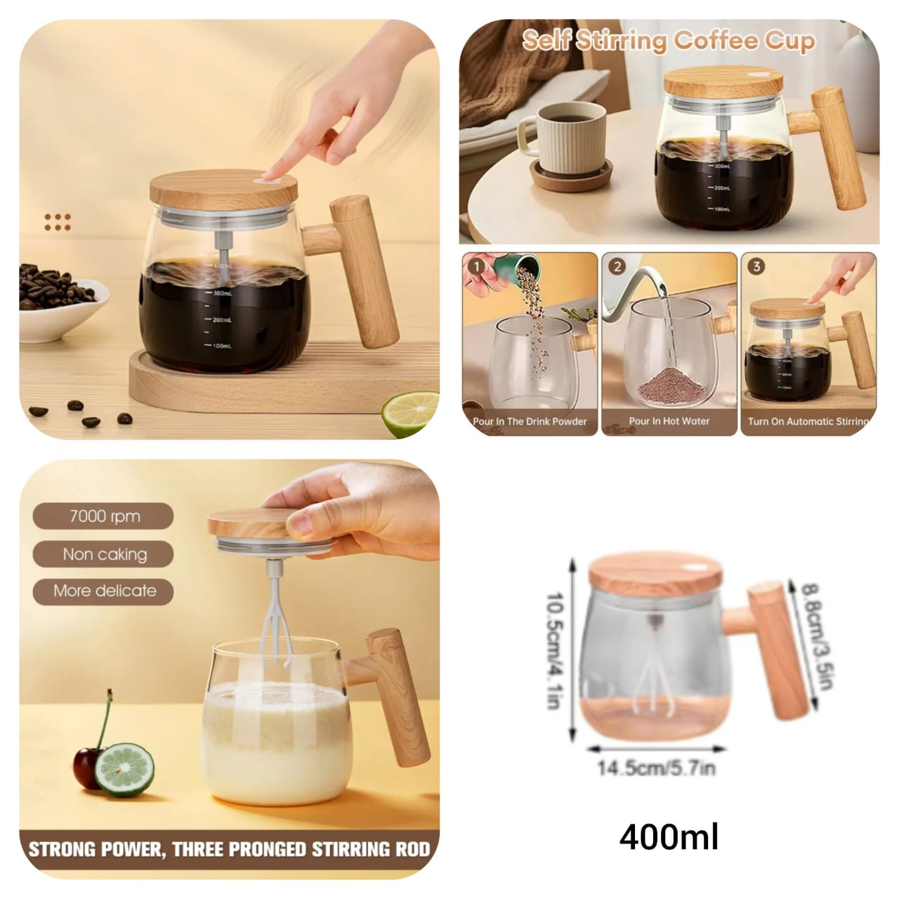 400ML Maple Lid Handle High Beauty Electric Coffee glass mug with lid Fully Automatic Mixing