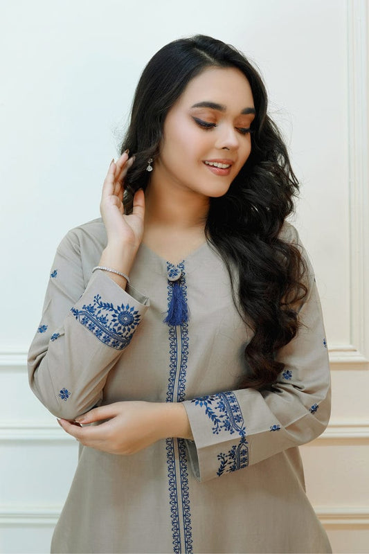 Light Taupe 2PC Embroidered Lawn Dress